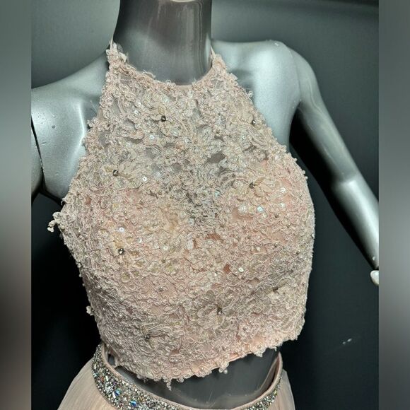 Sherri Hill (SIZE 4) Blush Pink Bedazzled 2-Pc Skirt Crop Dress - Picture 7 of 13